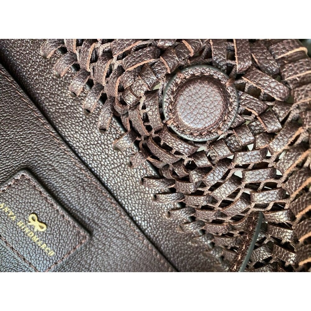 Anya Hindmarch Neeson Leather Woven Bucket Bag Rosewood Brown Tassel - Picture 13 of 17